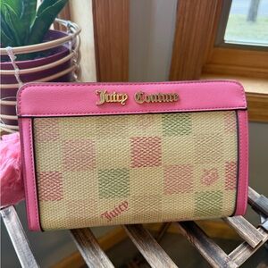 RARE Juicy Couture Free to Be Pink Multicolor Checkered Wristlet Wallet